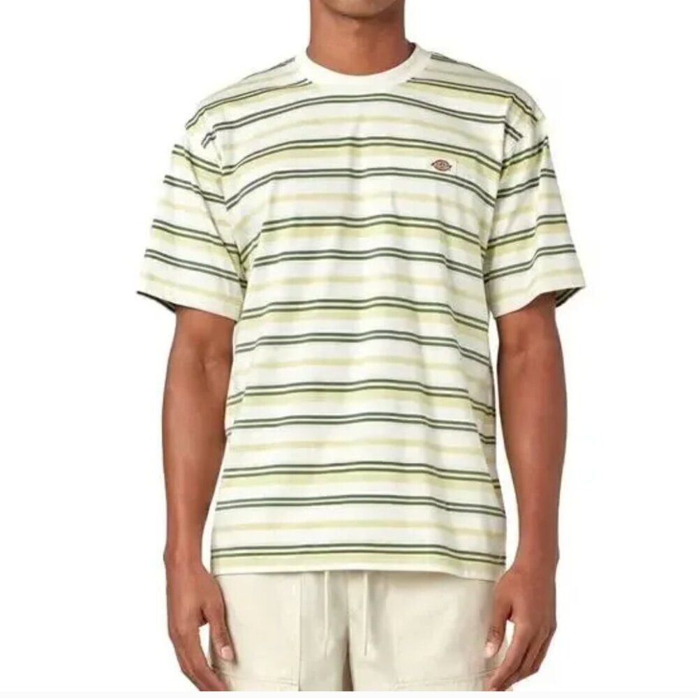 Dickies Cream and Green Striped Short Sleeve Tee